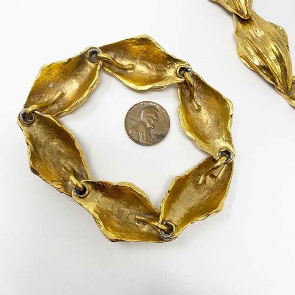 535 Vintage designer Yves Saint Laurent Rive Gauche gold tone necklace bracelet - Picture 6 of 10
